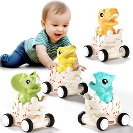 AIQI Dinosaur Toy Car, Set of 4 Car Toys from 1 2 3 4 5 6 Years Boys and Girls, Press and Go Toy Vehicle Set for Toddlers 3 6 9 Months, Children's Toy Gift Children Birthday