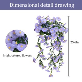 VKIZIKV 2PCS Artificial Flowers - Fake Hanging Flowers for Outdoor Decor, Faux Silk Morning Glory, UV-Resistant Faux Flowers for Garden, Patio, Porch, Balcony, Yard Decor (2, Light Purple)