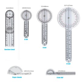 VZU Protractor, Goniometer, Physiotherapy, Protractor, Physiotherapy, PVC Goniometer, Physiotherapy, Protractor 180° 360°, Medical Protractor, Pack of 6