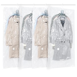 Hanging Vacuum Storage Bags, GQC 4 PCS Space-saving Vacuum Bag for Clothes, Suits, Dresses, Coats or Jackets, Clear & Reusable Closet Organizer with Hand Pump(4 Long 145x70cm）