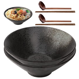 ZOOFOX 2 Pack Ceramic Ramen Bowl Set, 60 oz Japanese Noodle Bowl with Chopsticks and Spoon, Large Noodle Soup Bowls for for Udon, Soba, Pho and Asian Noodles, 9 Inch
