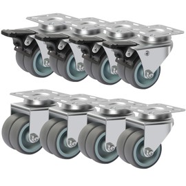 2 inch Caster Wheels with Safety Brake Capacity 880 lbs，TPR Swivel Caster Set of 8 Heavy Duty for Furniture Workbench (4 with Brakes and 4 Without)