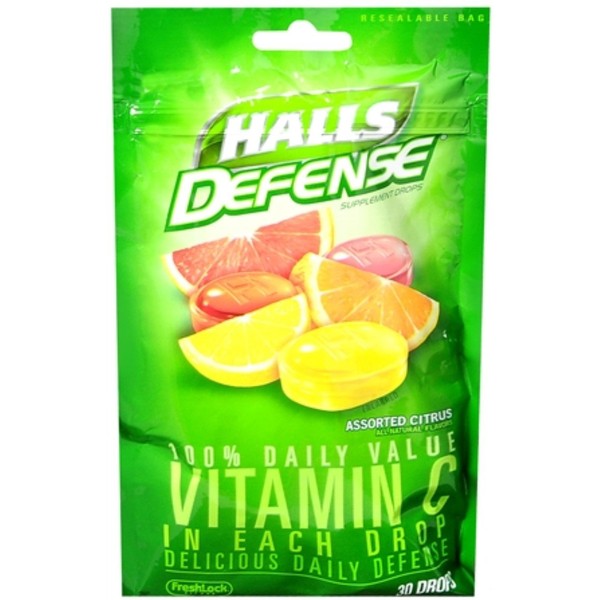 Halls Defense Vitamin C Drops Assorted Citrus 30 Each