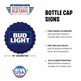 Desperate Enterprises Anheuser Budweiser Stamped Shape Bottle Cap - Premium Aluminum Sign - Made in USA - 18" Round