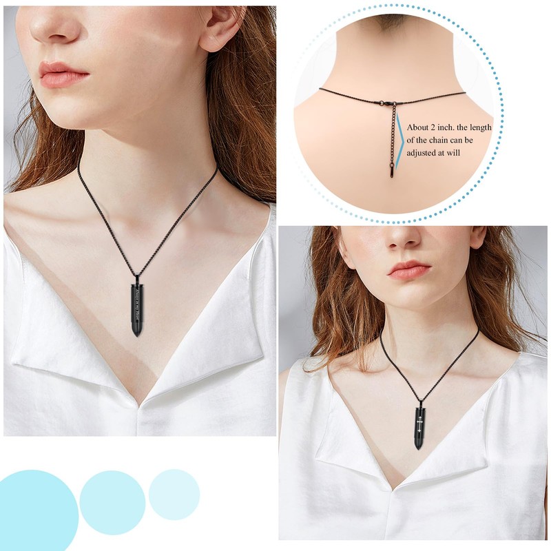 Oinsi Double-Side Engraving Cross &Mom/Dad/Son Keepsake Memorial Jewelry -Black Bullet