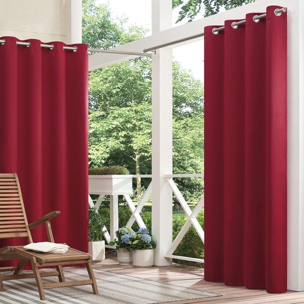 ECLIPSE Bradford Waterproof Blackout Thermal Insulated Grommet Outdoor Curtain for Patio or Porch (1 Panel), 52 in x 95 in, Red