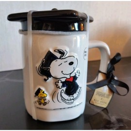 Rae Dunn Peanuts Snoopy & Woodstock Graduation Mug With Lid And Tassel Class Of 2025 New!