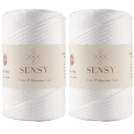 2 madejas de Sensy - Cuerda de poliéster 100% polipropileno, cuerda de macramé de 5 mm, cuerda de macramé de 5 mm, cuerda de macramé, hilo de ganchillo, regalo para tejer, color blanco