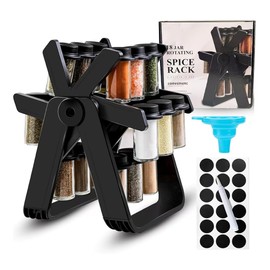 FotaGlidm Rotating Spice Rack Organizer, 18 Glass Jars, Ferris Wheel Design, Countertop Storage, Black
