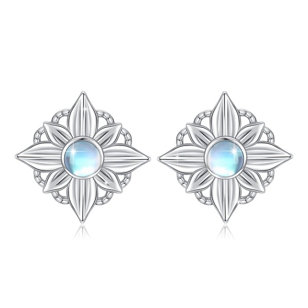 ABIGY Moonstone Stud Earrings 925 Sterling Silver Pointer Moonstone Stud