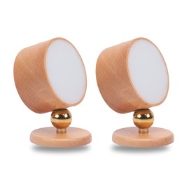 HBGFHG Wooden Led Wall Sconce, 360° Rotatable Dimmable Wall Lights Rechargeable Wall Lights Battery Operated Magnetic Led Night Light for Reading Light and Household Lighting (Beech Wood 2pcs)