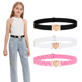 WERFORU 3 Pack Girls Elastic Belts Kids Stretch Belts Fashion Cute Adjustable Heart Belts