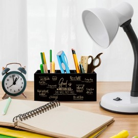 nvucamd Black Gold Bible Gifts Pen Holder for Desk Women, Christian Religious Office Desk Accessories, Inspirational Faith Pencil Holders Organizer for Classroom,God Is Within Her She Will Not Fall