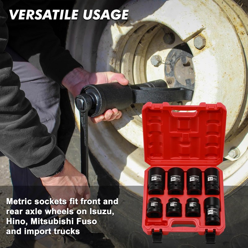 CASOMAN 8-Piece 1-Inch Drive Impact Socket Set, Metric & SAE,