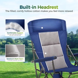 ALPHA CAMP Oversized Folding Camping Chairs High Backrest Heavy Duty Lawn Chairs for Adults Support 500 LBS Portable Camp Chairs with Cup Holders Large Side Pocket for Outdoor