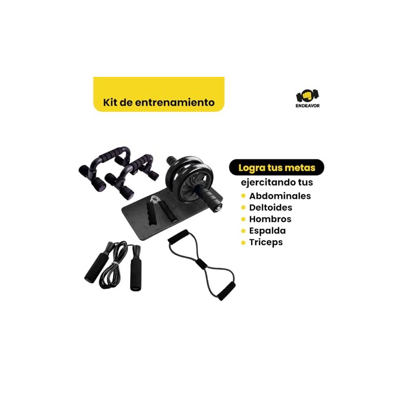 Kit Rodillo Abdominal Barras Push-up Cuerda Para saltar Ejercitador Mano