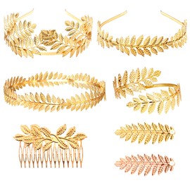 M&C Music Color 7pcs Goddess Leaf Headband, Greek Goddess Bridal Hairband, Laurel Leaves Crown Gold Leaf Branch Crown Greek Goddess Headpiece Accessories, Romantic Grecian Goddess Costume Accessories C Gorgeous