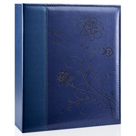 Artmag Photo Album 8x10 Clear Pages Leather Cover Slide in Album Holds 100 Vertical 8x11 Photo Album Scrapbook Picture Artwork or Postcards Storage (Blue)