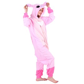 SEEKHINE Adult Cosplay Costume Animal Onesie Unisex Novelty One-Piece Pajamas Sleepwear for Men Women (US, Alpha, Small, Regular, Regular, Pink Alien Dog)