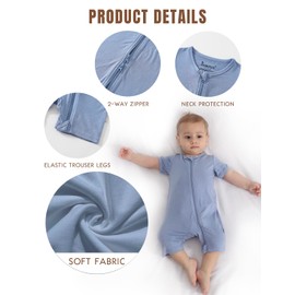 Jimonda Unisex Baby Footless Rayon made from bamboo Romper Unisex Short Sleeve Zipper Rompers 3Pcs 0-24Mth(Blue & Heather Grey & Dark Green) 12-18M