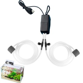 Meltryllis Air Pump, Double Hole, USB, Aquarium Oxygen Pump, Small, Aerated, Convenient Oxygen Supply, Lightweight, Quiet, Save Electricity, Hose Length 3.3 ft (1 m), For Fishing, Aquariums, Energy
