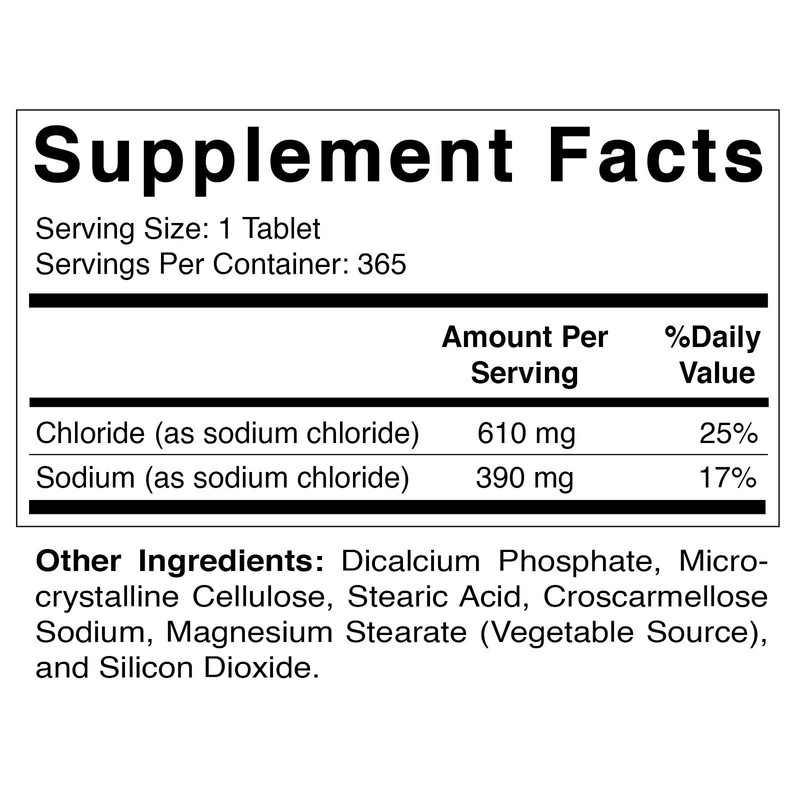 Vitamatic Sodium Chloride 1000mg, 365 Tablets - Salt Tablets, Non-GMO,