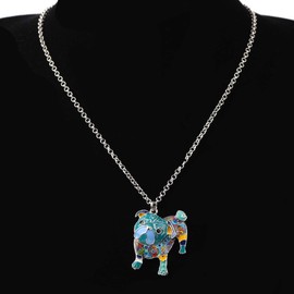 DOWAY Cartoon Pug Dog Alloy Pendant Necklace Chain Jewelry Gift with Floral Enamel for Women(Ocean)
