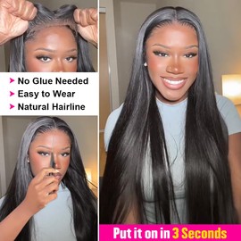 CYNOSURE 8x5 Ready to Wear Glueless Wig Human Hair Pre Plucked Pre Cut Straight Lace Front Wigs Human Hair 180 density No Glue HD Transparent Pre Cut Lace Wigs For Beginners (28)