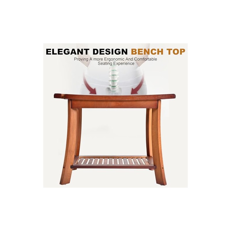 Teak Shower Chair Stool, 24" Shower Bench Seat, Wooden Bathroom