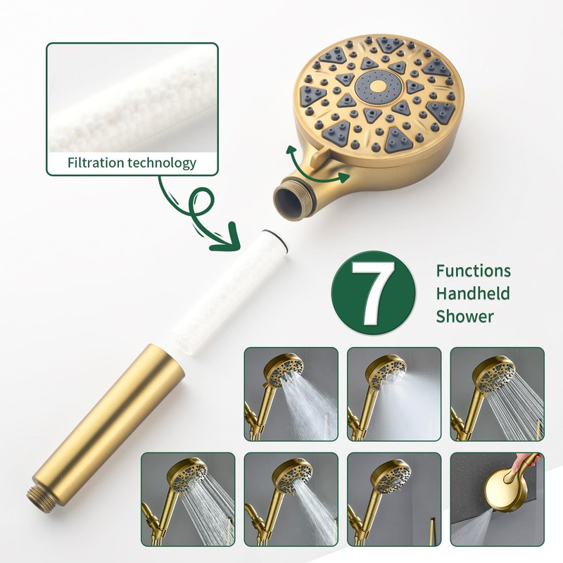 Shower Faucet Set with 7 Functions Handheld Shower Head Filter