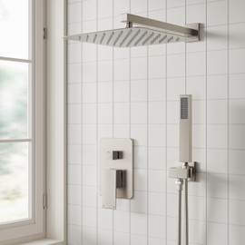 ESNBIA Shower System,10 Inches Shower Faucet Set with Pressure Balance Valve, Rain Shower Head with Handheld Spray Combo, Brushed Nickel