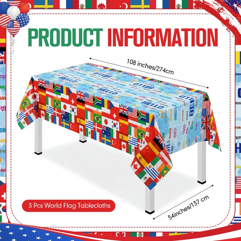 3 Pcs International Flag Tablecloth Travel Party Decorations