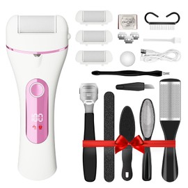 Electric Foot Callus Remover with 3 Rollers, Rechargeable Waterproof Pedicure Kit for Dead Skin, Portable Foot File Scrubber, Foot Care for Dead Skin Ideal Gift (Pink)