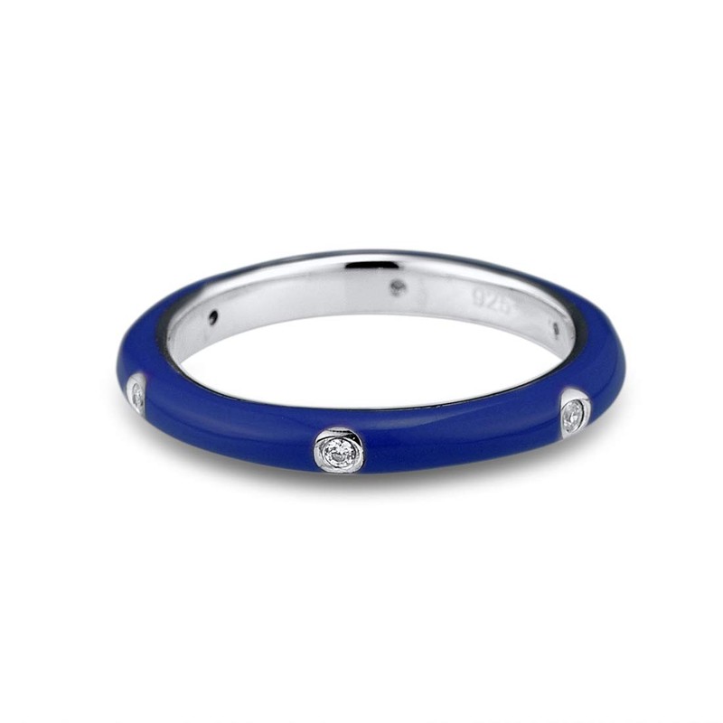 Santuzza 925 Sterling Silver Enamel Stackable Ring Cubic Zirconia Eternity