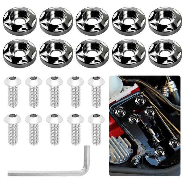PLPFE 10 Pcs Fender Bumper Washer Bolt Stainless Steel M6x20mm