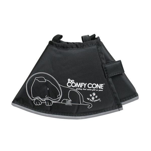 The Original Comfy Cone by All Four Paws, Soft Pet Recovery Collar with Removable Stays, Small, Black