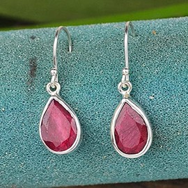 Natural Ruby Gemstone Dangle Earrings Fine Jewelry 5.4 GMS 925 Sterling Silver Meadows By Crystal craft India Christmas Gifts for Women