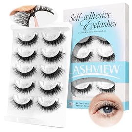 LASHVIEW Pestañas autoadhesivas de aspecto natural, 5 pares de pestañas a presión, sin necesidad de pegamento, pestañas postizas reutilizables con tir