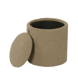 HomePop Storage Round Ottoman with Removable Lid Home Décor|Upholstered Round Foot Rest Ottoman - Brown Boucle