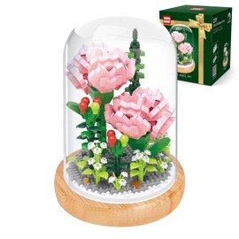 Juegos de Construcción de Flores, Bloques de Construcción de Plantas de Flores, Juego de Clavel Rosado Creativo de Bricolaje para San Valentín, Navidad, Regalos de Cumpleaños de Niños(675 Piezas)