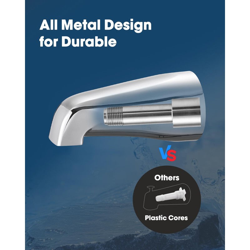 Bathtub Spout Without Diverter, 5.3", All Metal 304 Stainless Steel,