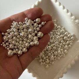 1000PCS Assorted Pearls Beads, No Holes, 3-10mm Silver Round Pearls for Vase Fillers, DIY, Table Scatter, Wedding, Birthday Party, Home Decoration
