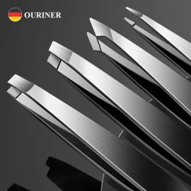 Sangsepeiji Hwagin Ouriner 4pcs 세트 전문 핀셋 세트 눈썹 제모에 적합 파편 제거가 매우 쉽고 편안 Ouriner 4pcs Set Professional Tweezers Set Suitable for Eyebrow Hair Removal, Very Easy and Comfortable for Debris Removal [[1]Silver 4 Pcs]