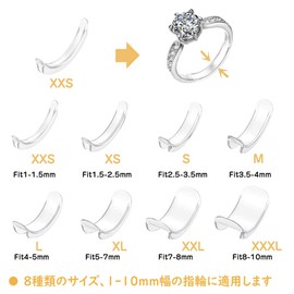 Ring Size Adjuster, Set of 8, Juster, Ring Tape Adjuster, Transparent, Ring Rest, Anti-Shedding, Anti-Slip, Adjusting Tool
