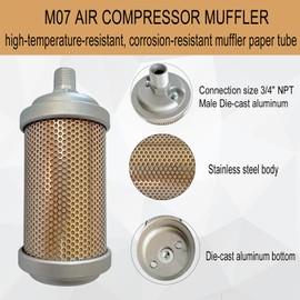 M07 Air Compressor Muffler 3/4" NPT Male, Air Exhaust Silencer for Compressor Dryer Compressed Air Equipment and Systems, Single Chamber 145 PSI