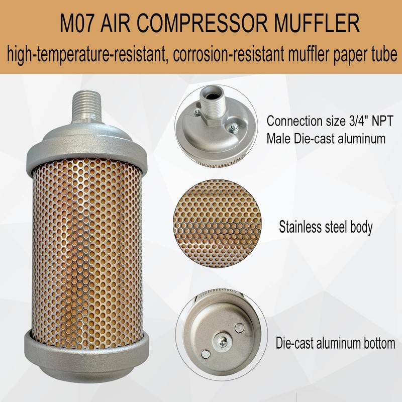 M07 Air Compressor Muffler 3/4" NPT Male, Air Exhaust Silencer
