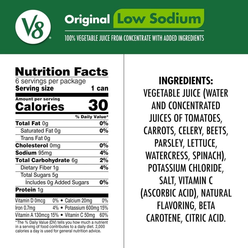 V8 Low Sodium Original 100% Vegetable Juice, 5.5 fl oz