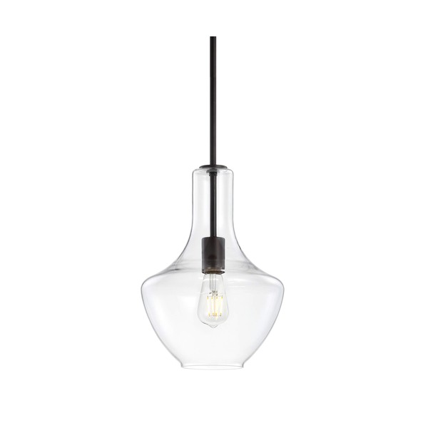 JONATHAN Y JYL6400B Watts 10.5" Glass/Metal LED Pendant Farmhouse Contemporary Dimmable Dining Room Living Room Kitchen Foyer Bedroom Hallway, Oil Rubbed Bronze/Clear