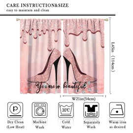 INSFBRB Rose Gold High Heels Rod Pocket Blackout Curtains for Living Room,Room Darkening Modern Fashion Lady Makeup Theme Drips Diamond Glitter Print Window Treatment,2 Panels 45L x 21W
