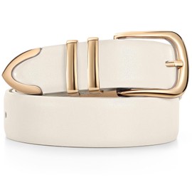 JASGOOD - Cinturón de piel para mujer, para jeans, para mujer, casual, de piel sintética con hebilla de metal, Doble lazo dorado beige, Suit for waist size 37"-41"